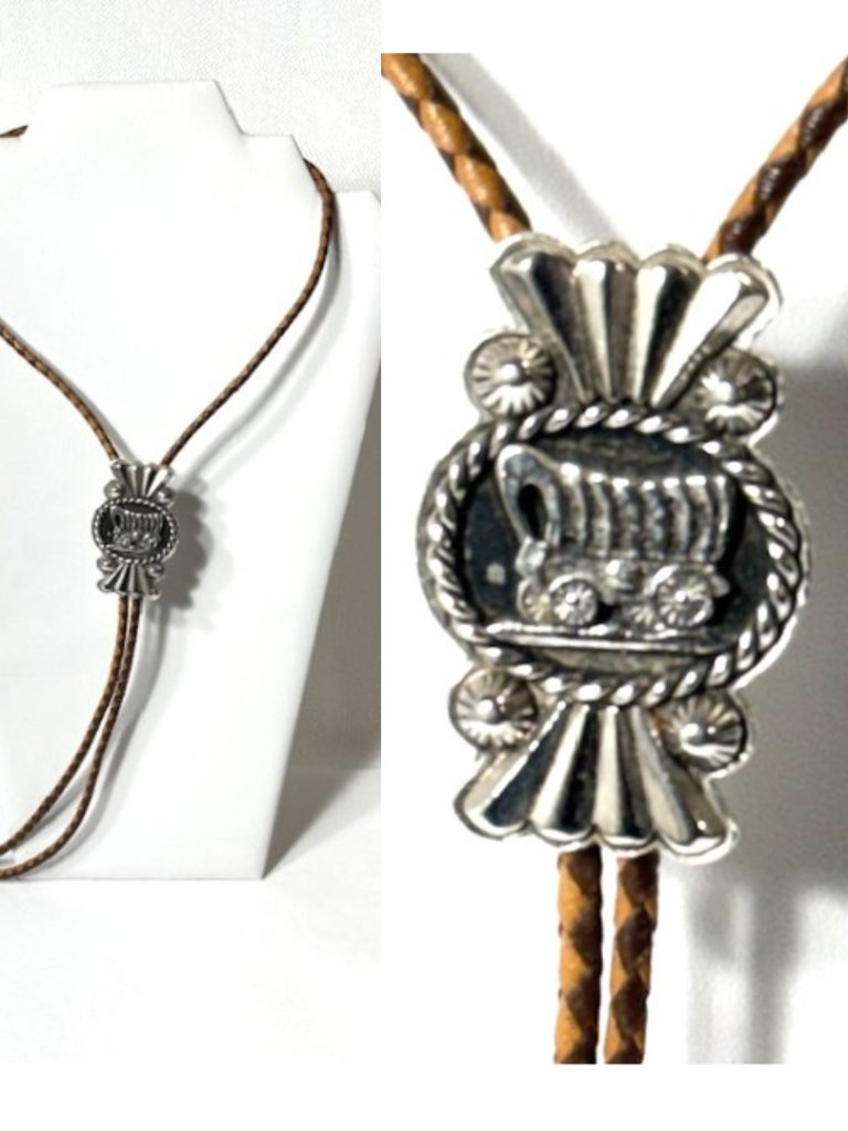 Multi-Color Leather Cord, Silver-Tone Stagecoach Western Cowboy Bolo Tie.